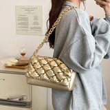 Leather Shoulder Bag Retro Small Quilted Metal Chain