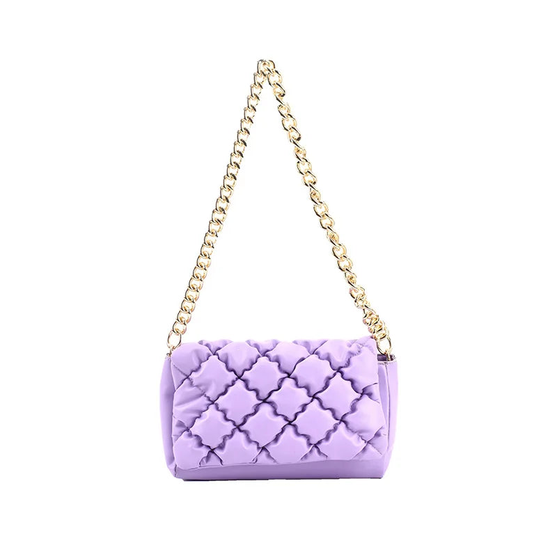 Leather Shoulder Bag Retro Small Quilted Metal Chain