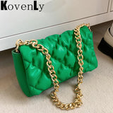 Leather Shoulder Bag Retro Small Quilted Metal Chain