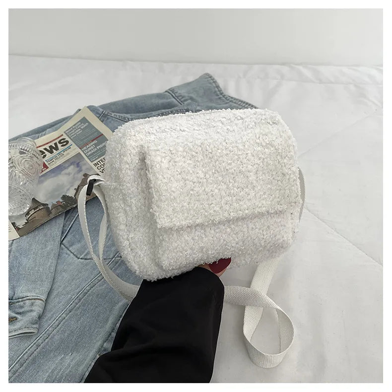 Women Vintage Lamb Wool Shoulder Bag Chain Crossbody Messenger Bag