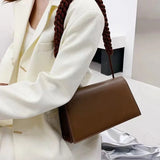 Braided Strap Crossbody Shoulder Bag PU Leather Flap Handbag