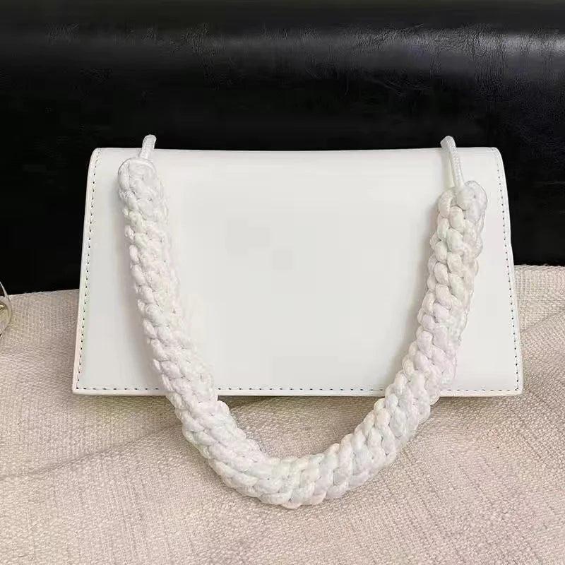 Braided Strap Crossbody Shoulder Bag PU Leather Flap Handbag