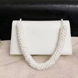 Braided Strap Crossbody Shoulder Bag PU Leather Flap Handbag