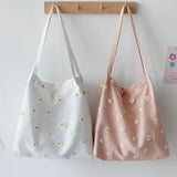 Canvas Shoulder Bag with Daisy Embroidery