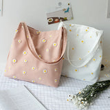 Canvas Shoulder Bag with Daisy Embroidery