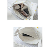 Canvas Shoulder Bag with Daisy Embroidery