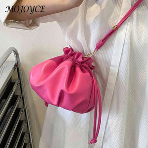 Leather Women Shoulder Crossbody Bag Drawstring Mini Purse Hand Bag
