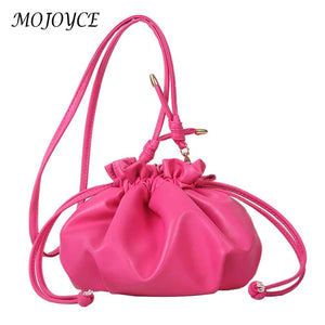 Leather Women Shoulder Crossbody Bag Drawstring Mini Purse Hand Bag