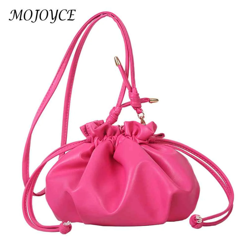 Y2K Style Women Shoulder Bag Leather Drawstring Mini Sweet Girls Purse