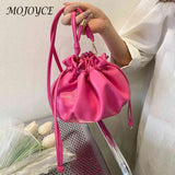 Y2K Style Women Shoulder Bag Leather Drawstring Mini Sweet Girls Purse