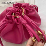 Y2K Style Women Shoulder Bag Leather Drawstring Mini Sweet Girls Purse