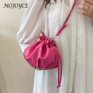 Y2K Style Women Shoulder Bag Leather Drawstring Mini Sweet Girls Purse