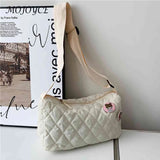 Shoulder Messenger Bag Cotton Padded Crossbody Handbag Rhombus Bear Pendant