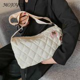 Shoulder Messenger Bag Cotton Padded Crossbody Handbag Rhombus Bear Pendant