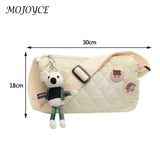 Shoulder Messenger Bag Cotton Padded Crossbody Handbag Rhombus Bear Pendant