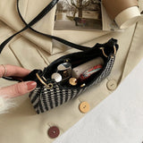 Shoulder Messenger Bag PU Leather Retro Houndstooth Print Handbags