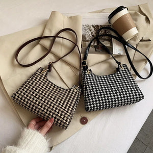 Shoulder Messenger Bag PU Leather Retro Houndstooth Print Handbags