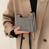 Shoulder Messenger Bag PU Leather Retro Houndstooth Print Handbags
