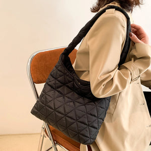 Quilted Rhombus Pattern Shoulder Tote Bag, Lightweight Women Handbag
