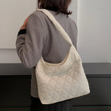 Shoulder Tote Bag Cotton Soft Women Underarm Handbag Quilted Rhombus Pattern