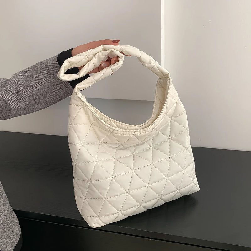 Shoulder Tote Bag Cotton Soft Women Underarm Handbag Quilted Rhombus Pattern