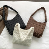 Shoulder Tote Bag Cotton Soft Women Underarm Handbag Quilted Rhombus Pattern