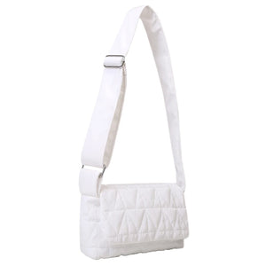 Quilted Crossbody Sling Bag Small Square Wide Strap Cotton Padded for Ladies