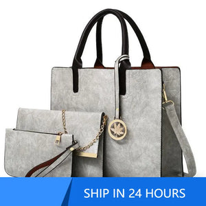 3PCS Women's Bag Set PU Leather Handbag Ladies Solid Messenger Bag Wallet 20#48