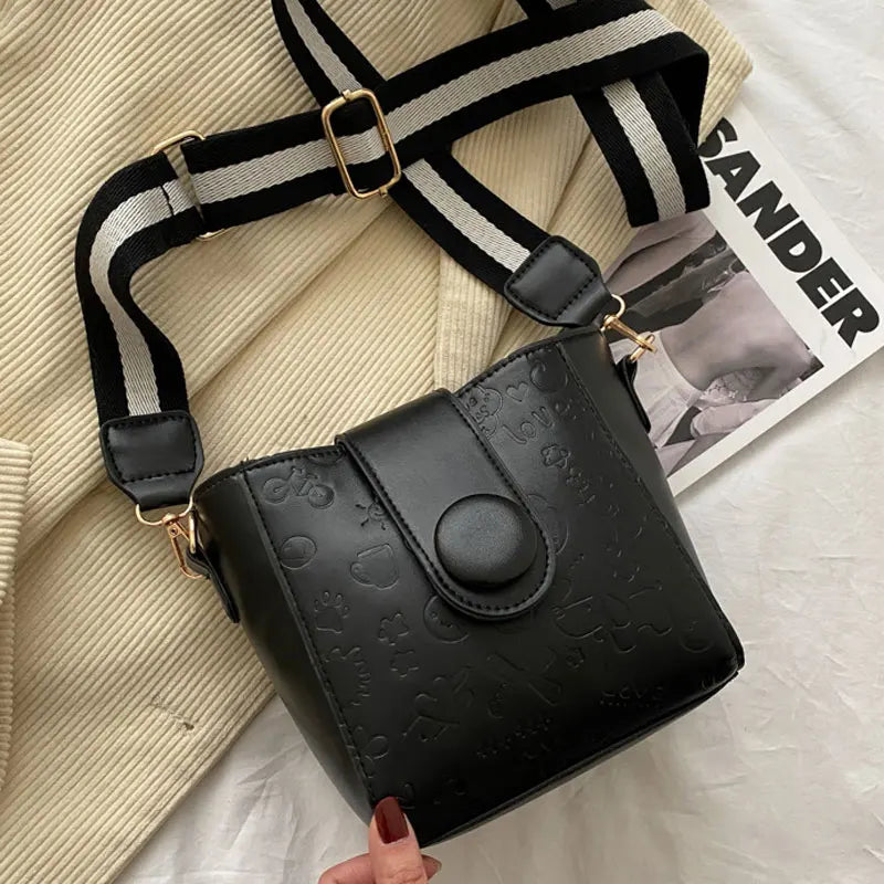 Women's Pu Leather Bucket Bag Lady Shoulder Crossbody Purse