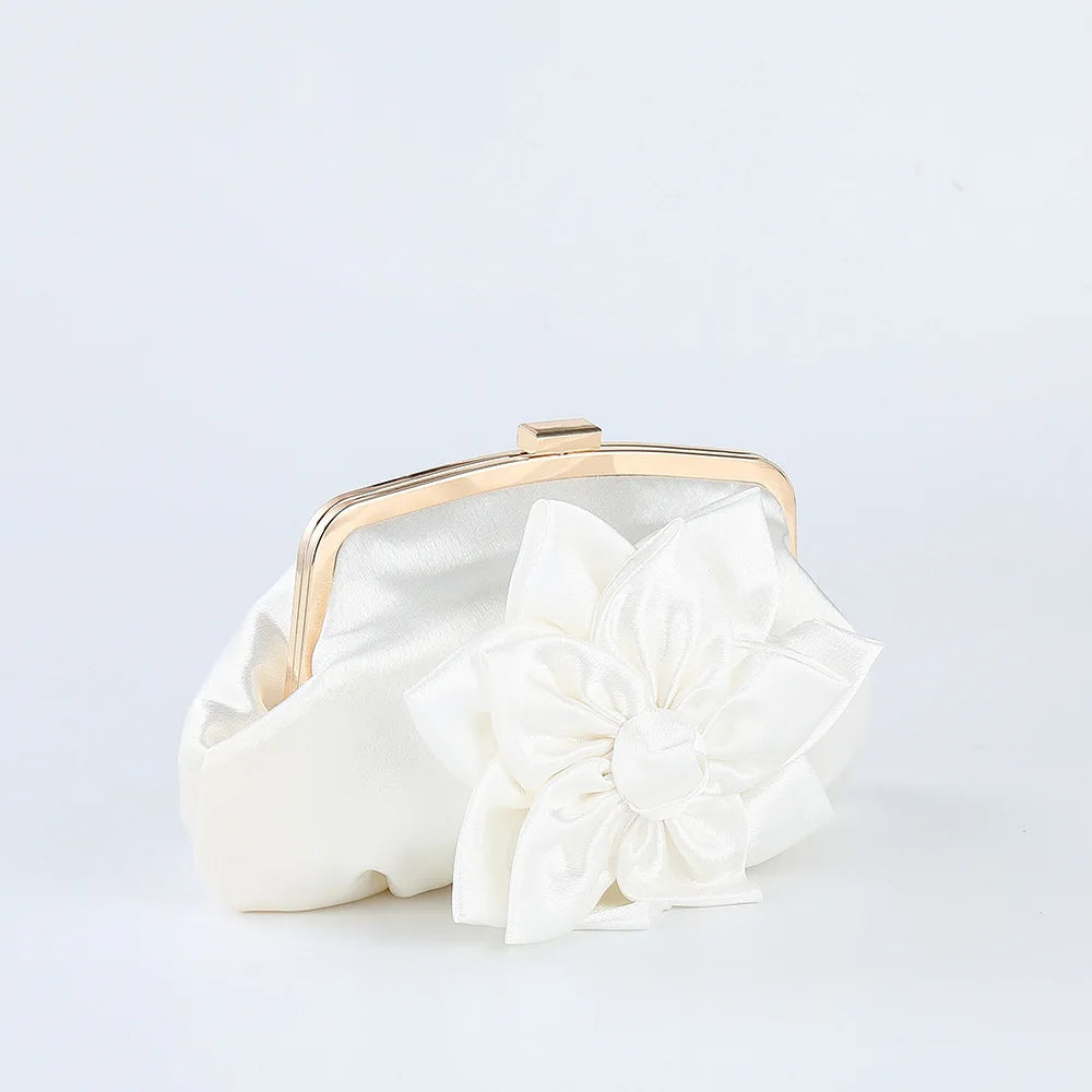 Satin Flower Decor Evening Bag for Women Bridal Clutch