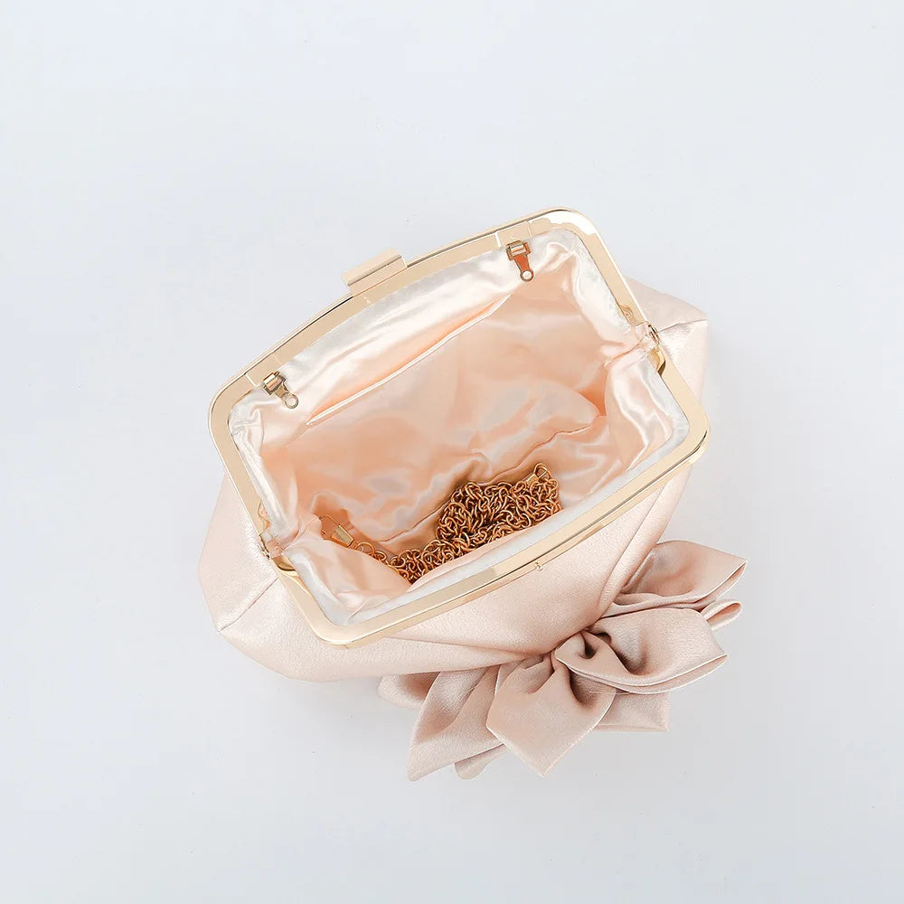 Satin Flower Decor Evening Bag for Women Bridal Clutch