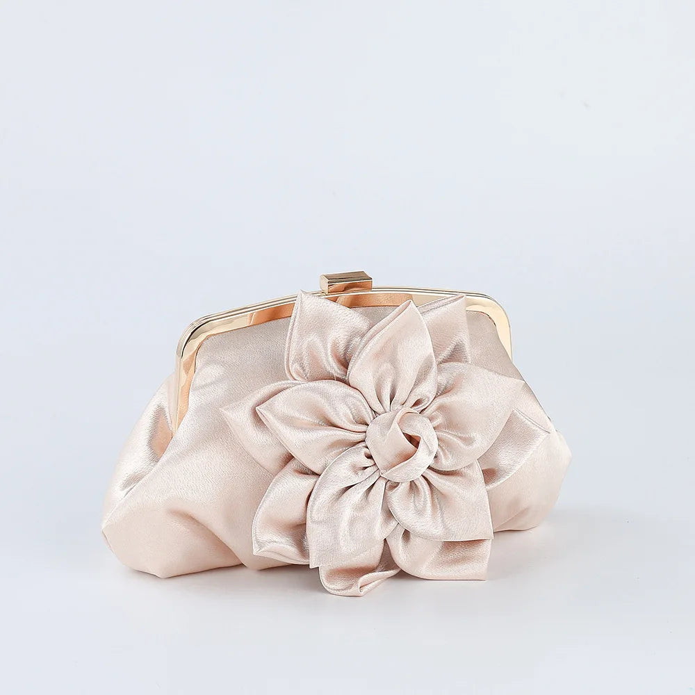 Satin Flower Decor Evening Bag for Women Bridal Clutch