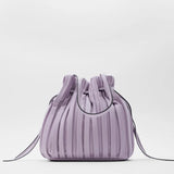Pleated Bucket Bag Women's Casual Drawstring Crossbody Bag