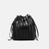 Pleated Bucket Bag Women's Casual Drawstring Crossbody Bag