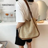 Woven Straw Beach Tote Bag Lightweight Summer Shoulder Purse