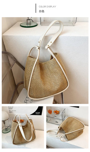 Woven Straw Beach Tote Bag Lightweight Summer Shoulder Purse