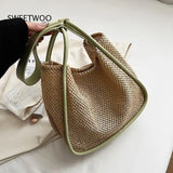 Woven Straw Beach Tote Bag Lightweight Summer Shoulder Purse