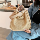 Lightweight Woven Beach Tote Bag Straw Shoulder Purse