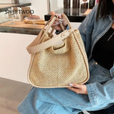 Woven Straw Beach Tote Bag Lightweight Summer Shoulder Purse