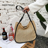 Woven Straw Beach Tote Bag Lightweight Summer Shoulder Purse