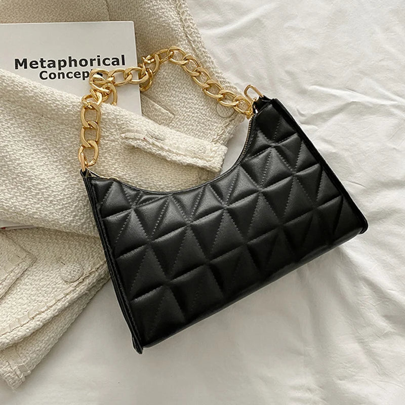 Plaid PU Leather Shoulder Bag for Women Armpit Handbag Purse Female Pouch Hobo