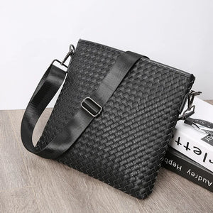 Men's Crossbody Sling Bag Weave PU Leather Messenger Bag