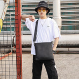 Men's Crossbody Sling Bag Weave PU Leather Messenger Bag