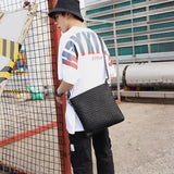 Men's Crossbody Sling Bag Weave PU Leather Messenger Bag