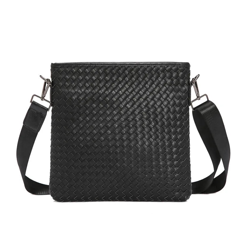 Men's Crossbody Sling Bag Weave PU Leather Messenger Bag