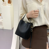 Small Bucket Bags Top Handle Handbags PU Leather Shoulder Messenger