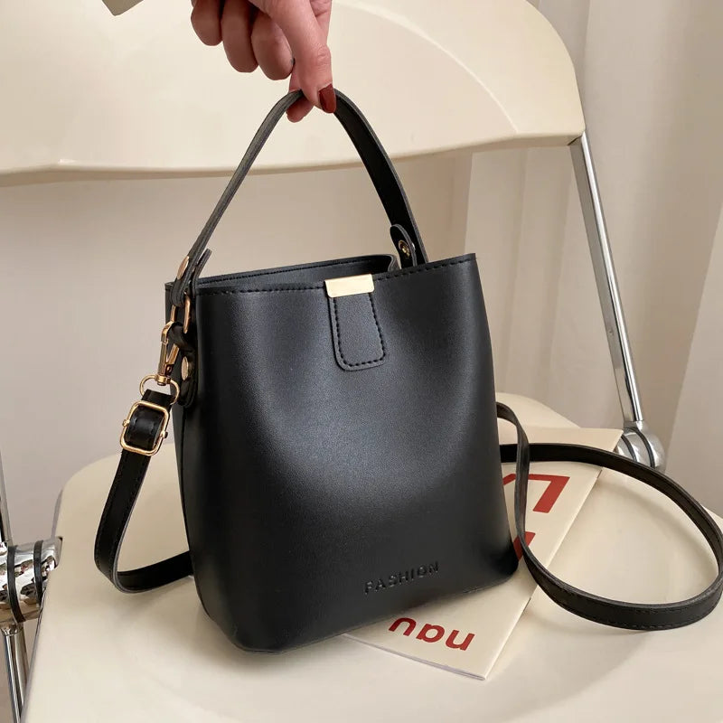 Small Bucket Bags Top Handle Handbags PU Leather Shoulder Messenger