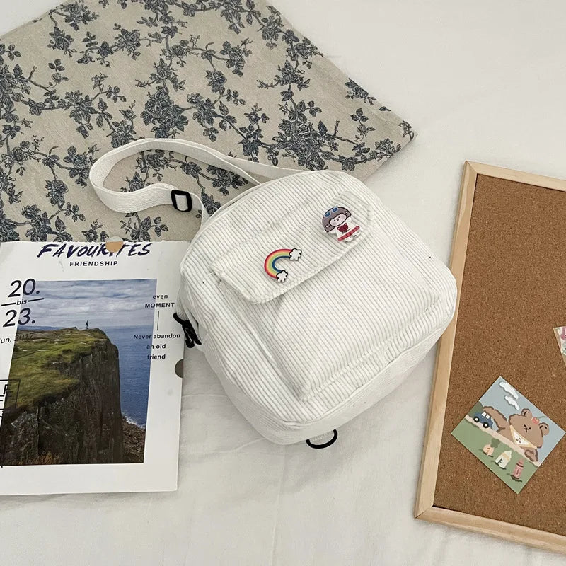 Small Canvas Crossbody Bags for Women Corduroy Shoulder Backpack