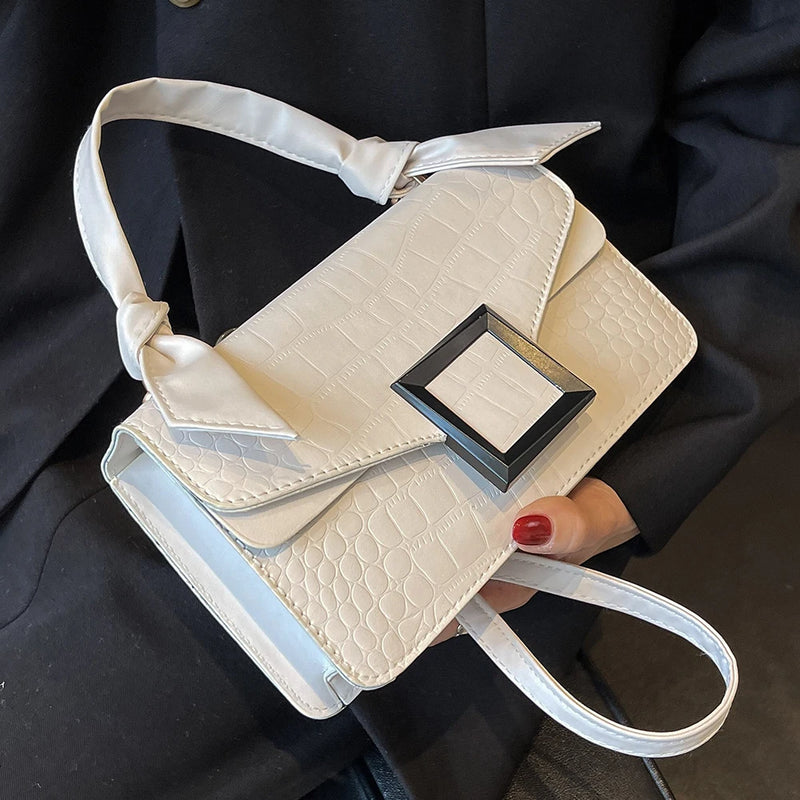 Crossbody Bag Knot Handle Women Top-handle Bag PU Leather Solid Flap Buckle