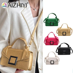 Crossbody Bag Knot Handle Women Top-handle Bag PU Leather Solid Flap Buckle